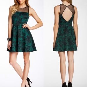 Love Ady Shirred Mesh Yoke Skater Scuba Mini Dress